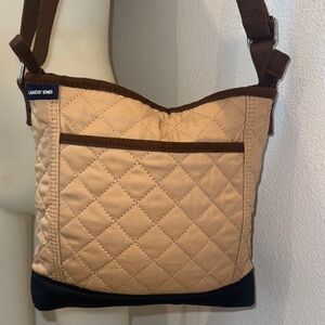Lands' End Tan and Brown Quilted Crossbody Bag